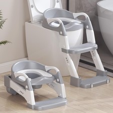 2-in-1 Toddler Potty Training Toilet Seat with Step Stool Ladder   Grey
