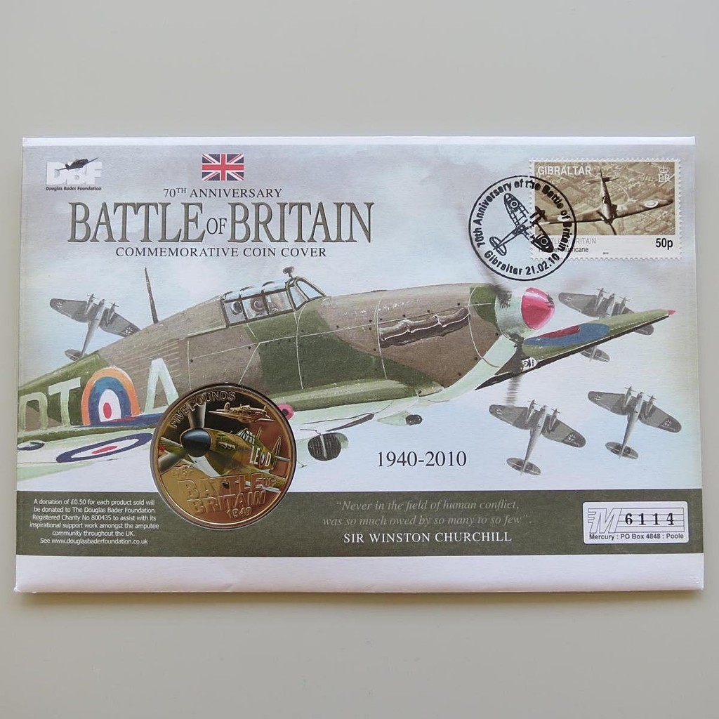 2010 The Battle of Britain 70th Anniversary Hawker Hurricane £5 Coin Cover - Gibraltar PNC First Day Covers