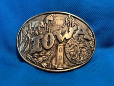Vintage State of IOWA Belt Buckle Solid Brass