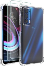 Moto Edge 2021/Moto Edge 5G UW Case,Tempered Glass,Thin Shockproof TPU Bumper