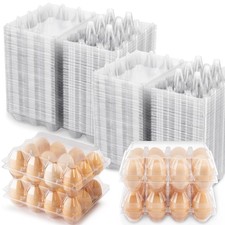 SINLUCESCE 100 Packs Egg Cartons Cheap Bulk  Plastic for 12 Eggs, Clear Egg Carto