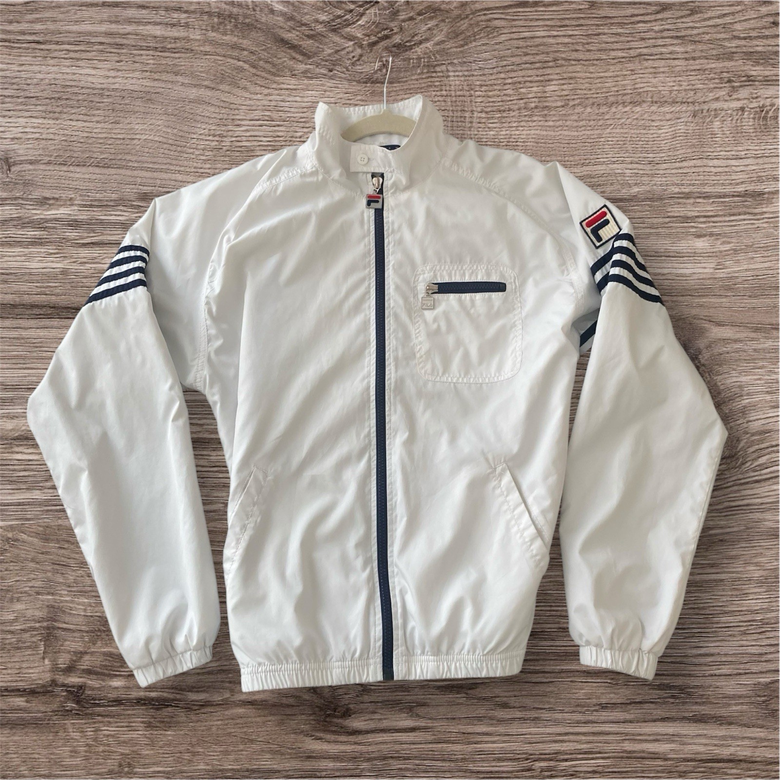 Giacca a vento Fila linea bianca 4 righe taglia UK small