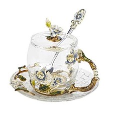 Fancy Tea Cups Flower Coffee Mugs with Lid Mother's Day Gift Birthday 11 Ounces