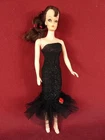 VINTAGE 60s PONYTAIL BARBIE CLONE DOLL BRUNETTE in BLACK SHEATH DRESS