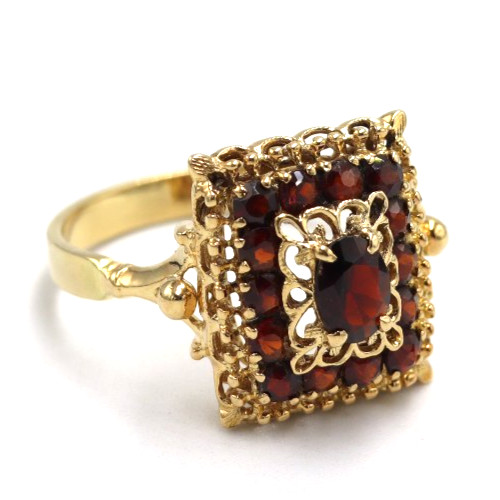 Rectangular Ring With Garnets In 18K Solid Gold V… - image 3