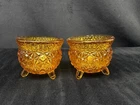 Vintage Fenton Amber Daisy Footed Dish Pair Toothpick Holder Cotton Swabs Votive