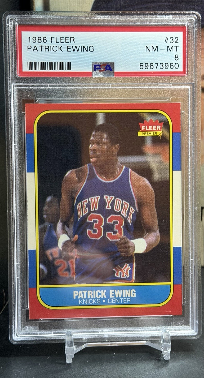 1986 Fleer Patrick Ewing # 32 RC PSA 8 New York Knicks HOF
