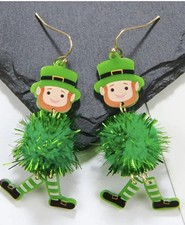 ST. PATRICKS DAY LEPRECHAUN WITH DANGLE LEGS ACRYLIC EARRINGS