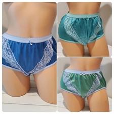 Shiny Double Nylon Lace Brief Panty Double Nylon Gusset Blue Green Rare Colors