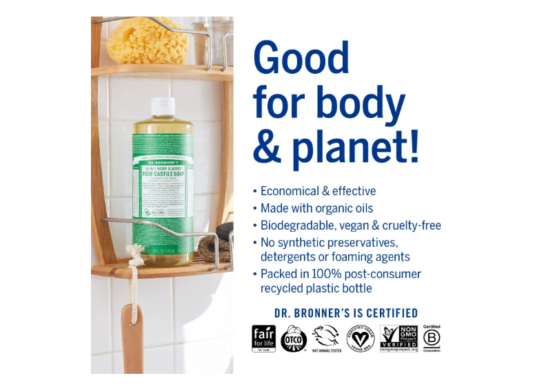 (Paquete de 4 32 oz) Dr. Bronner's jabón mágico puro de Castilla - almendra - total 128 oz Foto 3 de 4