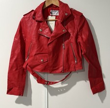 Bershka Womens Red Faux Leather Belted Moto B...