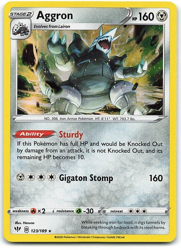 Aggron 123/189 Holo Rare Darkness Ablaze Pokemon