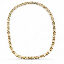 Vintage Taxco Sterling Silver 925 Hugs And Kisses 2 Tone Necklace 80s 90s 56.4gr