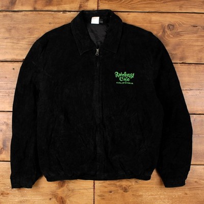Vintage Rainforest Cafe Bomberjacke L Herren 90er schwarz Wildleder gefüttert Souvenir