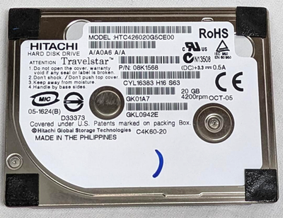 #ad Hitachi Travelstar HTC426020G5CE00 20GB Hard Disk Drive 4200RPM HDD P N: 08K1568 $8.95