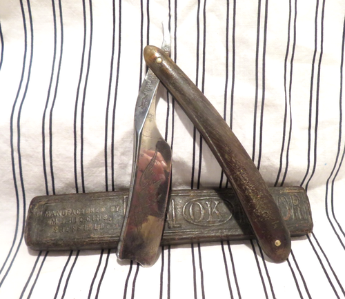 F. Penney Sheffield 7/8 Inch Thick Etched Eagle Notched Straight Razor ...