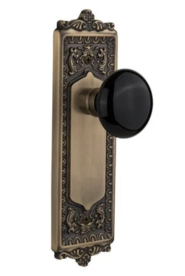 Warehouse Egg & Dart Plate with Black Porcelain Knob, Privacy - 2.75", Antiqu... - Image 1 of 2