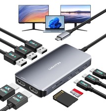 USB C Docking Station Dual Monitor, 10-in-1 USB C to Dual HDMI Adapter with 2...