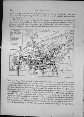 Alter Straßenplan Karte Bury England Great Eastern Railway Cassell um 1882 viktorianisch