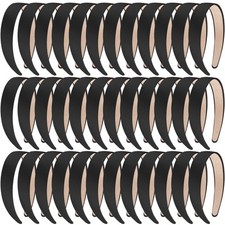 36 Pieces Satin Headbands for Women, Black Hair Headband 1 Inch Wide, Non-sli...