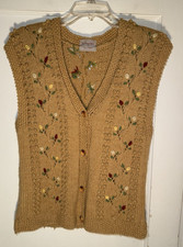 Vintage Hand-Knit  Floral Embroidered Sweater...