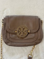 TORY BURCH Amanda Taupe Leather Crossbody Bag with Chain Strap
