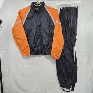 Harley Davidson HD PVC Rain Suit Jacket Pants L Black Orange READ