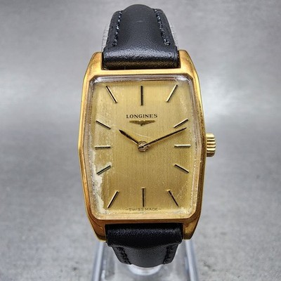 Longines Tank Watch Women 20mm Gold Dial Gold Tone Hexagon Manual Wind Runs 817