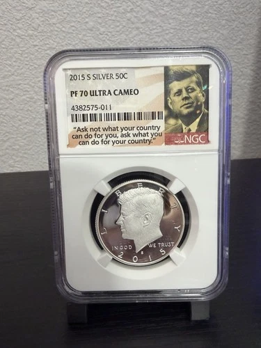2015-S NGC PF 70 Ultra Cameo Silver Kennedy Half Early Release JFK Quote Label