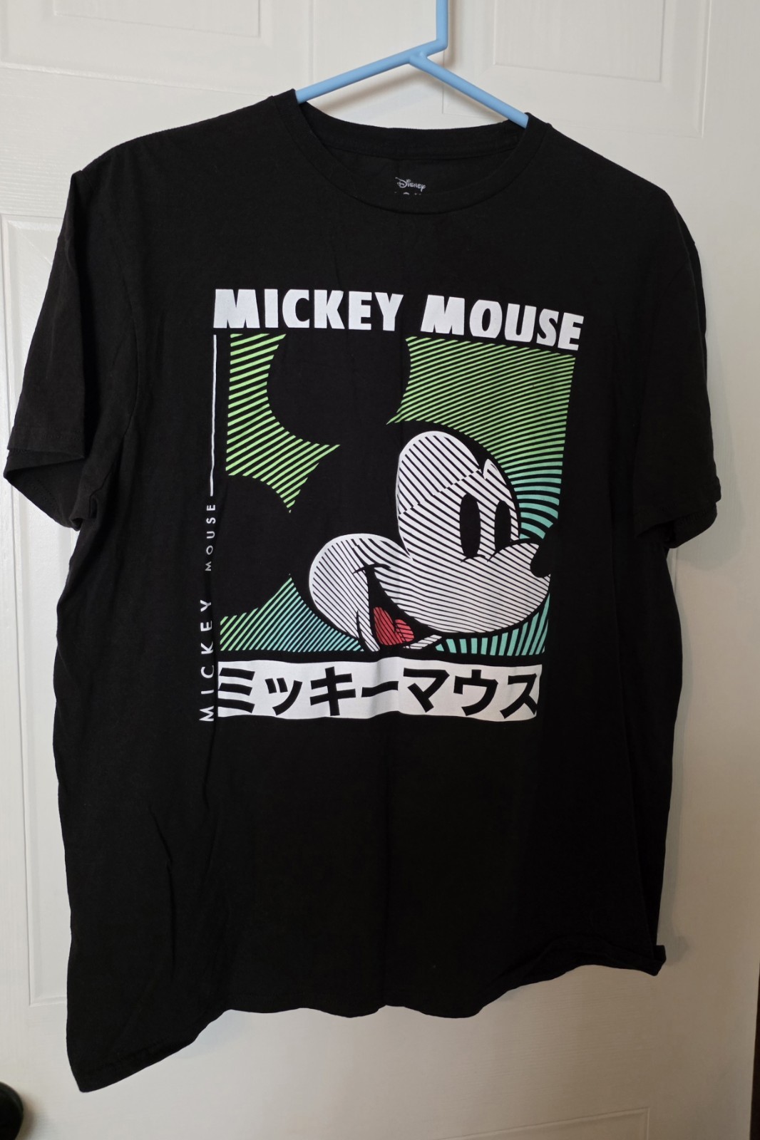 Disney Mickey Mouse Adult Black Graphic T-Shirt Green/White Accents, Size L