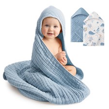Baby Bath Towels, 100 Muslin Cotton Hooded Baby Towels for Newborn, 2 Pack B...