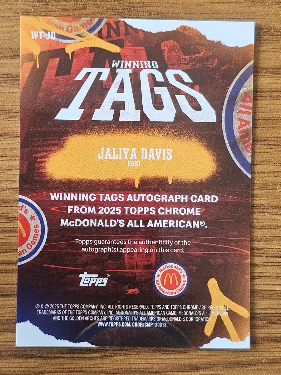 2025 Topps Chrome McDonald's Jaliya Davis Winning Tags Auto