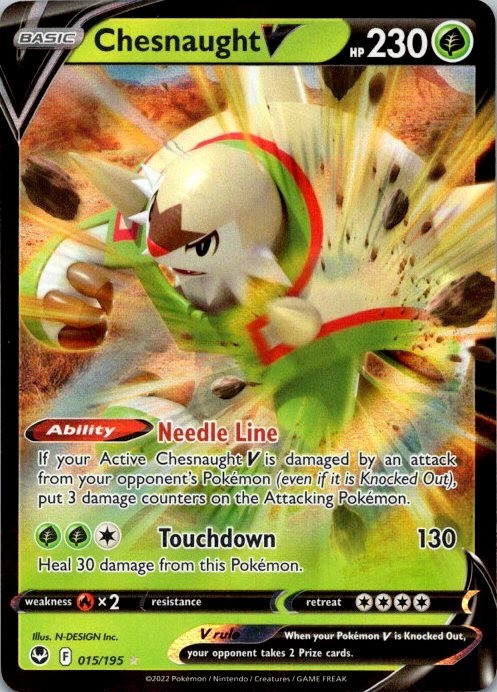 Pokemon TCG Full Art Chesnaught V 15/195 Silver Tempest NM (SKU 1-5)