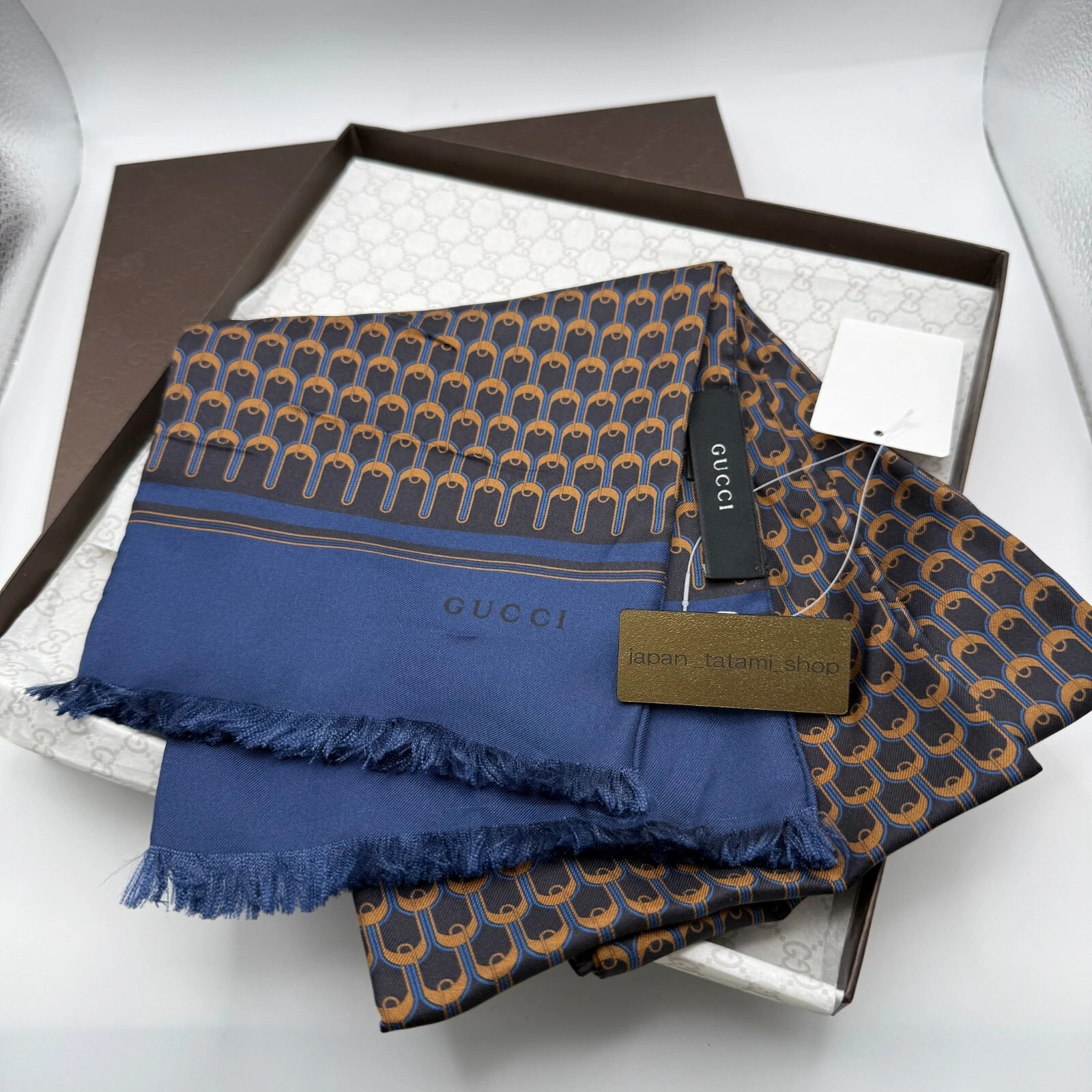 Gucci Foulard Authentique Soie Marine Orange Noir Motifs Créateur Luxe Wrap
