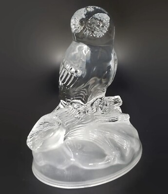 Lead Crystal Owl Figurine 6'' Clear And Frosted Cristal D' Arques France