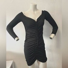 nastygal black off shoulder scalloped ruched goth bodycon long sleeve dress 12