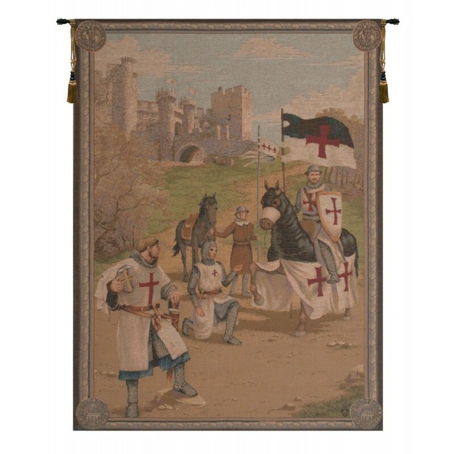 Templar Knights Medieval Castle Scene French Woven Tapestry Wall