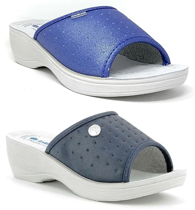 Inblu Pantofole Sanitarie Donna Mod. 50-33 Colore Blu - Ciabatte Leggere Con Tacco Plateau 4cm, Comode E Traspiranti - 5