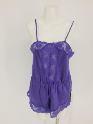  VTG Lingerie Purple Lace Teddy Romper Made in USA  Laura Adams Sz L