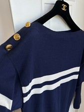 RARE Chanel Striped Navy Blue Dress Tunic Sweater Size S 100 Authentic Vintage