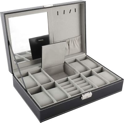 Multi-Function Watch Boxes Jewelry Display Cases with Mirror,Ring Case,Hook