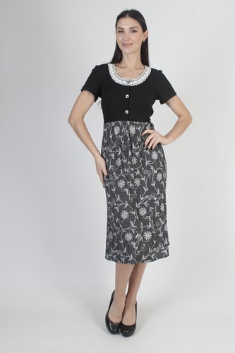 Vintage Black Floral Tuxedo Dress White Crochet Grunge Y2K Stretch Jersey Midi - Picture 2 of 7