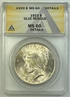 1923 Peace Silver $1 Dollar Coin ANACS MS 60 Details