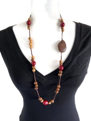 Tagua Necklace in Red, Brown, Beige, TAG711 Handmade Tagua Nut Jewelry
