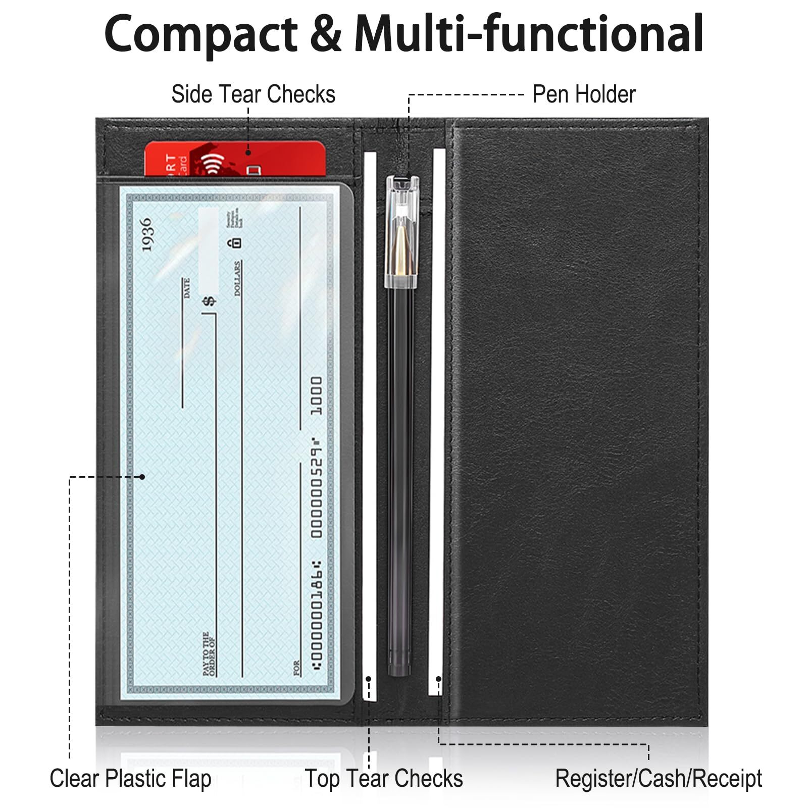 как выглядит Leather Checkbook Cover for Top Side Tear Registers Slim Wallet for Men Women фото