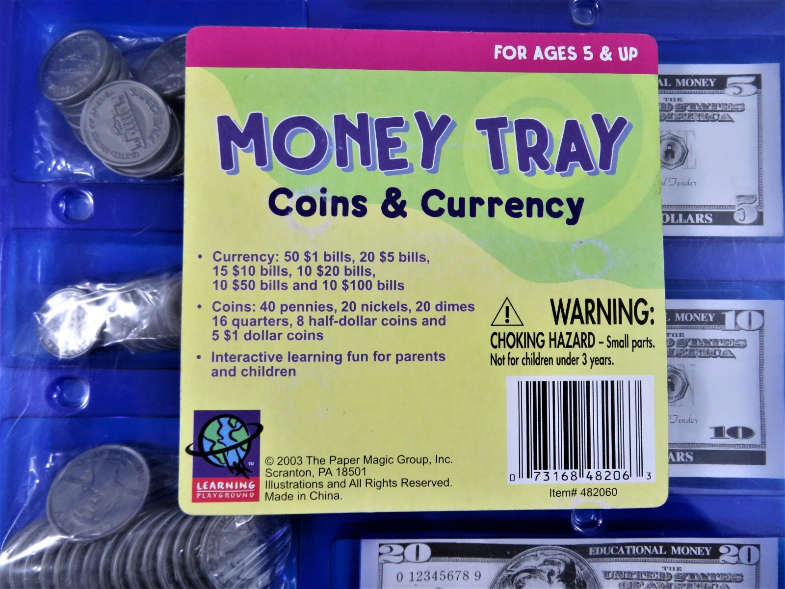 Learning Playground Toy Money Tray Coins Currency Set Interactive