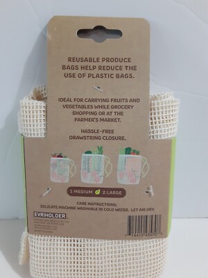 Evriholder 3-Pc Reusable Produce Drawstring Bags Eco-Friendly