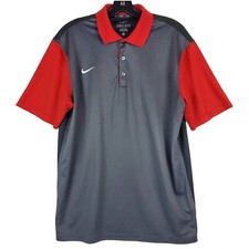 NIKE Polo Shirt DRI-FIT Mens Large Gray Red Golf Tennis Outdoor Activewear