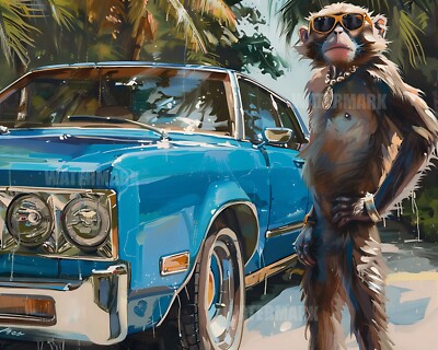 8x10 Matte Print_ Cool Monkey in Sunglasses by Luxury Car