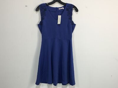 Francesca's Sleeveless Broderie Detail V-Neck Dress, Size M - Blue Women's
